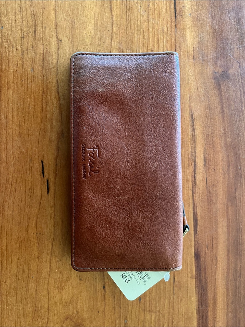Fossil Brown Leather Tag Wallet Accent